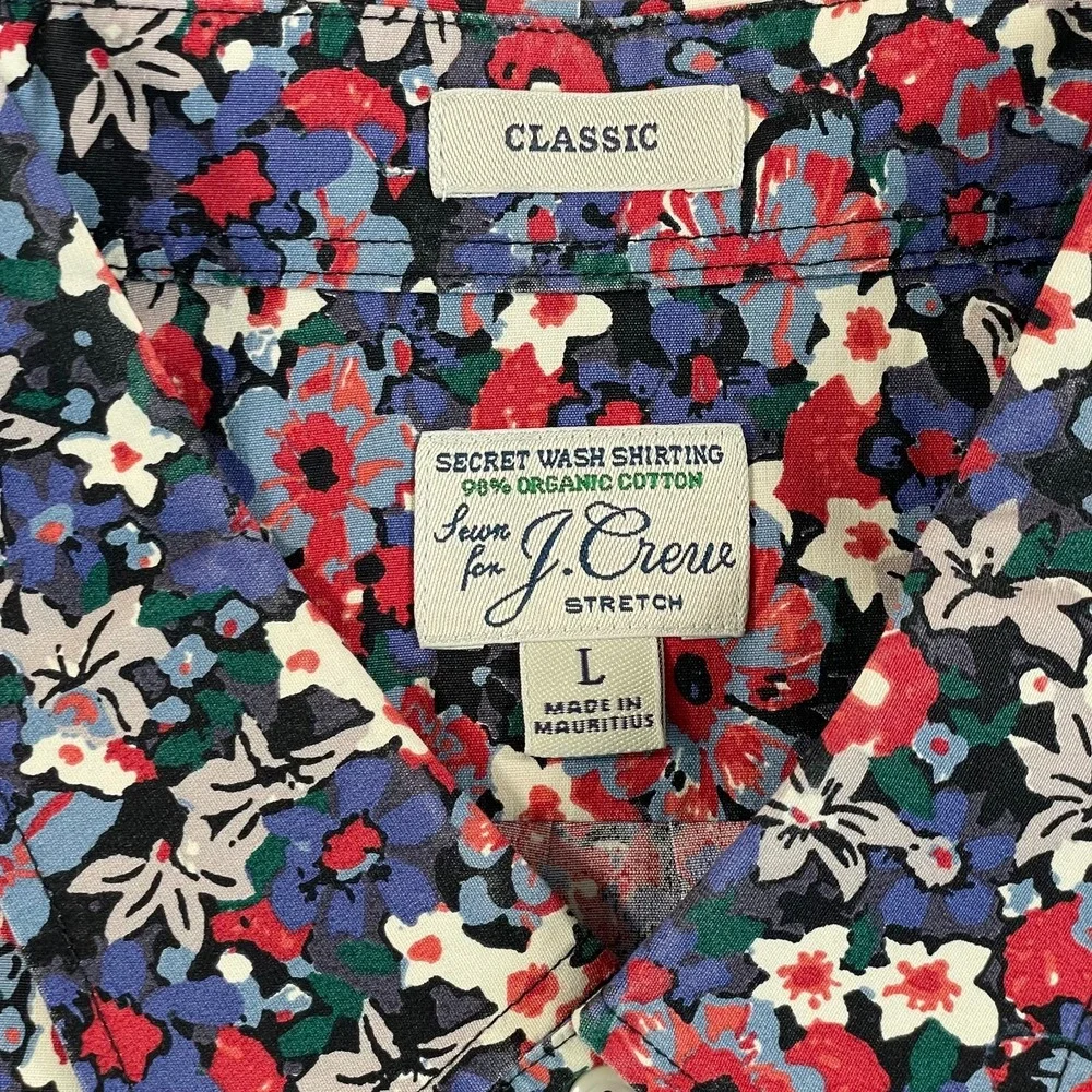 J.CREW Poplin Shirt Men Large Multi Floral Secret Wash Organic Stretch SS‎ NWOT